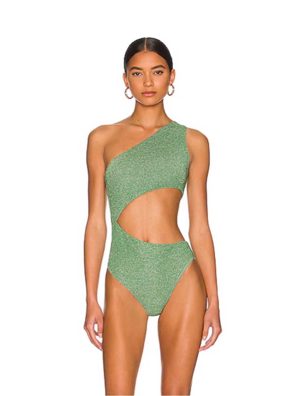 Beach Riot One-Shoulder Glitter Green Cutout One-Piece